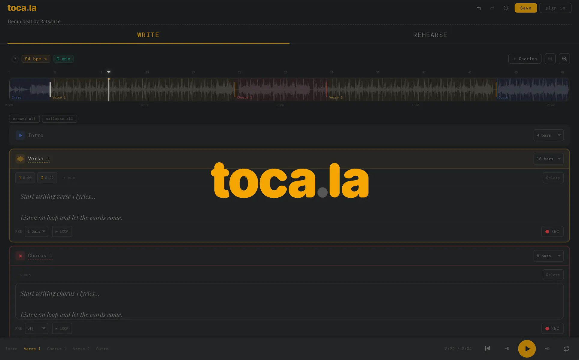 toca.la, a browser-based songwriter's studio