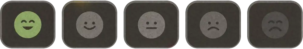 The same five faces with the first one chosen: it keeps its colour while the other four recede into warm grey