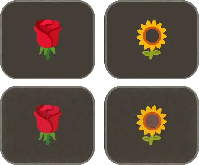 Two pairs of flower icons stacked, the lower pair visibly speckled and matte
