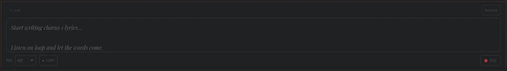 The dark-mode lyric pad, an empty text field